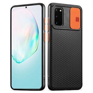 Чехол Camshield Black TPU со шторкой защищающей камеру для Samsung Galaxy S20 (Черный / Оранжевый)