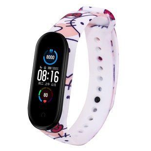 Силиконовый ремешок с рисунком для Xiaomi Mi Band 5 (Hello Kitty / Белый)