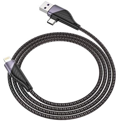 Кабель HOCO Combo 2-in-1 USB to Type-C/Lightning Freeway PD charging data cable U95 |1.2M, 20W, 2.4A| Black, Black