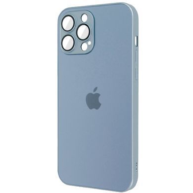 Чехол для Iphone 13 Pro Max Стеклянный матовый + стекло на камеру TPU+Glass Sapphire matte case Sierra Blue