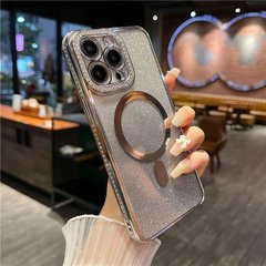 Чехол с блестками, стразами для Iphone 14 Pro Max Luxury Diamond Full Shine Silver + защита камеры