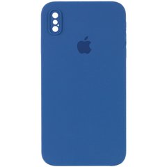 Чохол для iPhone X/Xs Silicone Full camera закритий низ + захист камери (Синій / Navy blue) квадратні борти