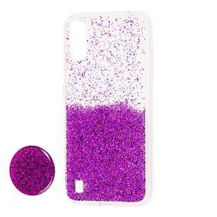 Чехол для Samsung Galaxy A01 (A015) Fashion блестки + popsocket фиолетовый