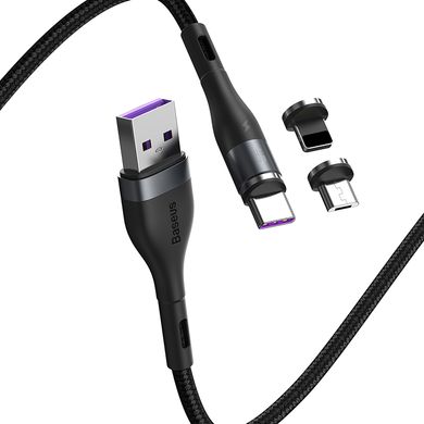 Кабель Baseus Combo Micro USB/Lightning/Type-c Zinc Magnetic Safe Fast Charging Data Cable |1m, 5A| (CA1T3-B02) Black, Black