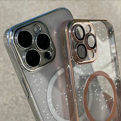 Чехол с блестками для Iphone 14 Pro Brilliant Magsafe Case + защита камеры Silver