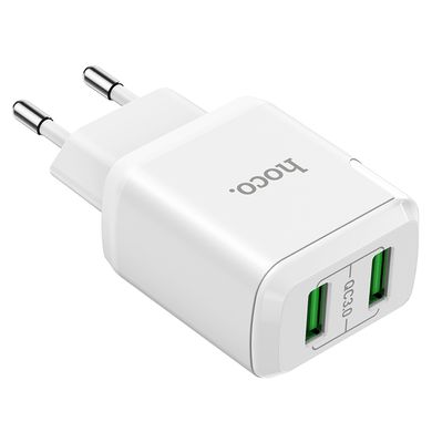 Адаптер сетевой HOCO Charmer dual port charger N6 |2USB, 3A, 2xQC3.0, 18W| (Safety Certified) white
