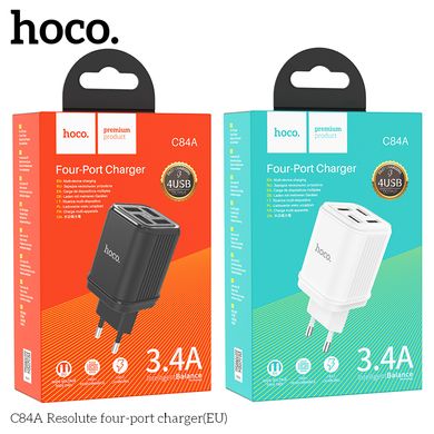 Адаптер сетевой HOCO Resolute four-port charger C84A |4USB, 3.4A|	black