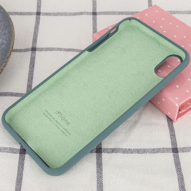 Чехол silicone case for iPhone XS Max с микрофиброй и закрытым низом Pine green