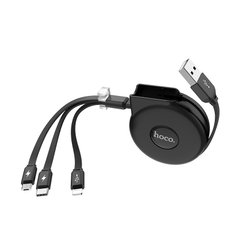 Кабель Hoco combo retractable Micro USB+Lightning+Type-C U50 |1m, 2A| Black, Black