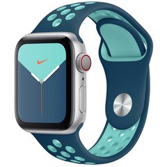 Силиконовый ремешок Sport Nike+ для Apple watch 42mm / 44mm (Cosmos blue / Marine Green)