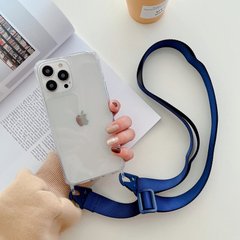 Чехол для iPhone 13 Pro Max прозрачный с ремешком Midnight Blue