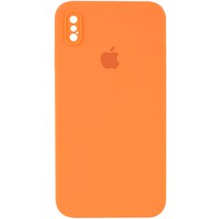 Чехол для iPhone X/Xs Silicone Full camera закрытый низ + защита камеры (Оранжевый / Papaya) квадратные борты