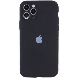 Чехол для Apple iPhone 12 Silicone Full camera закрытый низ + защита камеры / Черный / Black