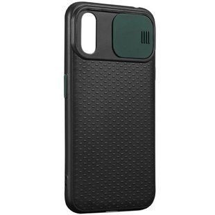Чехол Camshield Black TPU со шторкой защищающей камеру для Apple iPhone X / XS (5.8") (Черный / Темно-зеленый)