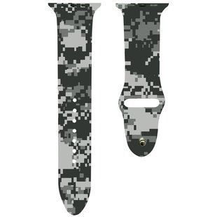 Силиконовый ремешок с рисунком для Apple watch 38mm / 40mm (Зеленый/Пиксель)
