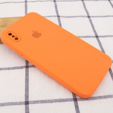 Чехол для iPhone X/Xs Silicone Full camera закрытый низ + защита камеры (Оранжевый / Papaya) квадратные борты