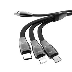 Кабель combo Micro USB+Lightning+Type-C HOCO U57 |1.2M, 2.4A| Black, Black