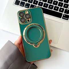 Чехол для iPhone 13 Pro Max Glitter Holder Case Magsafe с кольцом подставкой + стекло на камеру Green