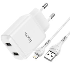 Адаптер мережевий HOCO Lightning cable Speedy dual port charger set N7 | 2USB, 2.1A | (Safety Certified) white