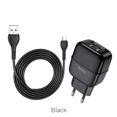 Адаптер мережевий HOCO Micro USB cable Highway C77A | 2USB, 2.4A | black