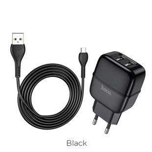 Адаптер сетевой HOCO Micro USB cable Highway C77A |2USB, 2.4A| black