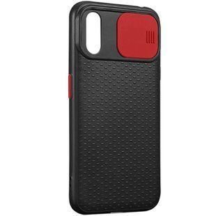 Чехол Camshield Black TPU со шторкой защищающей камеру для Apple iPhone X / XS (5.8") (Черный / Красный)