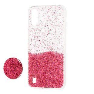 Чехол для Samsung Galaxy A01 (A015) Fashion блестки + popsocket бордовый