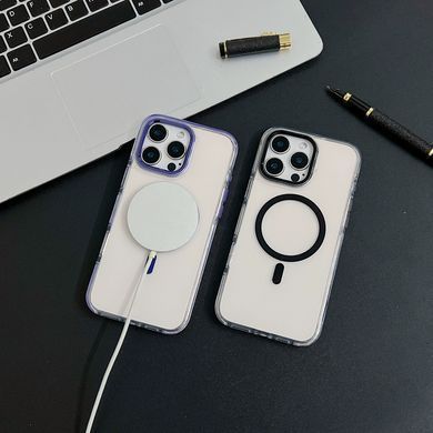 Протиударний прозорий не жовтіючий чохол для iPhone 14 Pro Max Metal Frame Magsafe Black