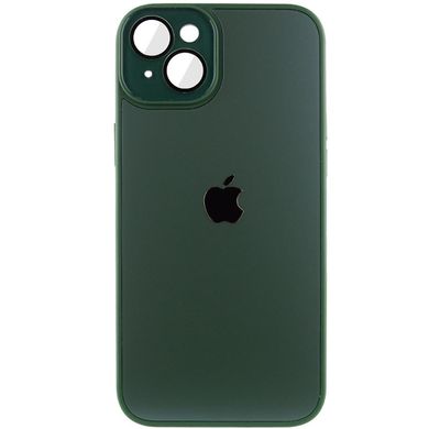 Чохол для iPhone 14 Plus Скляний матовий + скло на камеру з мікрофіброю TPU+Glass Sapphire Midnight Forest green