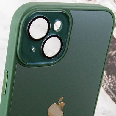 Чехол для iPhone 14 Plus Стеклянный матовый + стекло на камеру с микрофиброй TPU+Glass Sapphire Midnight Forest green