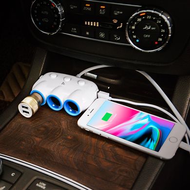 Адаптер автомобильный HOCO dual USB triple cigarette lighter charging adapter |3 Sockets/2USB, 3.1-12A, 15.5W|	white