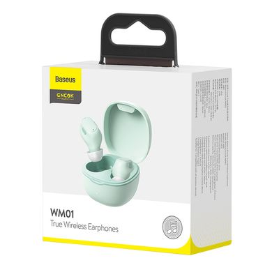 Навушники BLUETOOTH BASEUS Encok True Wireless Earphones WM01 |5Hours, BT5.0, 40mAh / 300mAh| green
