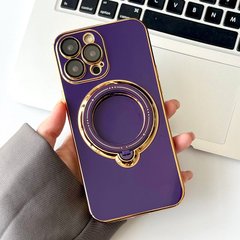 Чехол для iPhone 13 Pro Max Glitter Holder Case Magsafe с кольцом подставкой + стекло на камеру Deep Purple