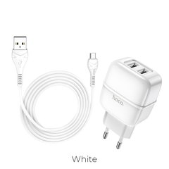 Адаптер сетевой HOCO Micro USB cable Highway C77A |2USB, 2.4A| white
