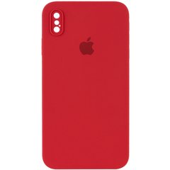 Чехол для iPhone X/Xs Silicone Full camera закрытый низ + защита камеры (Красный / Camellia) квадратные борты