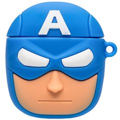 Силиконовый футляр Marvel & DC series для наушников AirPods + карабин (Капитан Америка/Синий)