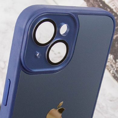 Чехол для iPhone 14 Plus Стеклянный матовый + стекло на камеру с микрофиброй TPU+Glass Sapphire Midnight Deep navy