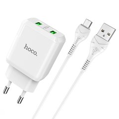 Адаптер мережевий HOCO Micro USB Cable Charmer dual port charger set N6 | 2USB, 3A, 2xQC3.0, 18W | (Safety Certified) white