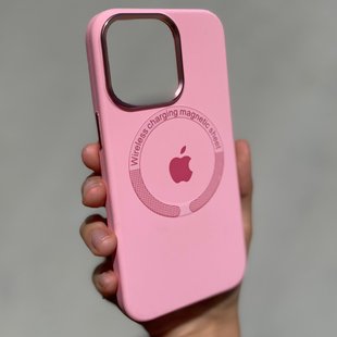 Чехол для iPhone 11 Silicone Case Full (Metal Frame and Buttons) with Magsafe с металлическими кнопками и рамкой Pink