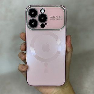 Чехол для iPhone 13 Pro Стеклянный матовый + стекло на камеру Camera Lens Glass matte case with Magsafe Pink