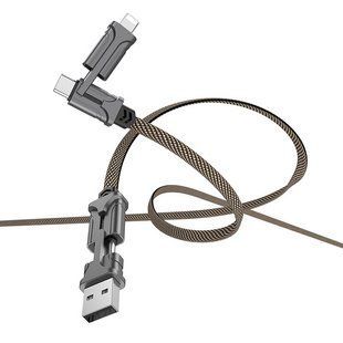 USB Кабель Hoco S22 Magic Cube 4-in-1 USB + 2x USB Type-C + Lightning Cable Black / Brown
