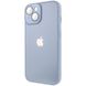Чехол для iPhone 14 Plus Стеклянный матовый + стекло на камеру с микрофиброй TPU+Glass Sapphire Midnight Blue