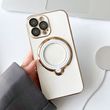 Чехол для iPhone 15 Pro Glitter Holder Case Magsafe с кольцом подставкой + стекло на камеру White