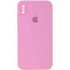Чохол для iPhone X/Xs Silicone Full camera закритий низ + захист камери (Рожевий / Light pink) квадратні борти