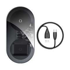 Зарядка QI BASEUS Simple 2in1 Wireless Charger 18W Max For Phones+Pods	black