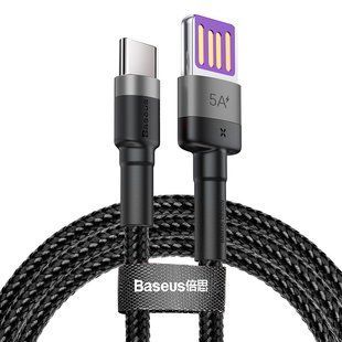 Кабель BASEUS Type-C Cafule HW Quick Charging Data cable USB Double-sided Blind Interpolation |5A, 40W, 1M| Black, Black