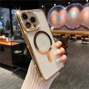Чехол с блестками, стразами для Iphone 15 Plus Luxury Diamond + защита камеры