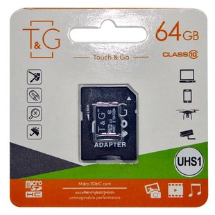 Карта памяти T&G microSDXC (UHS-1) 64 GB class 10 (с адаптером)