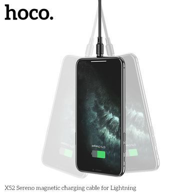 Кабель HOCO Lightning магнитный Sereno magnetic charging cable X52 |1.2m, 2.4A| Black, Black