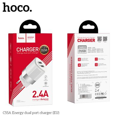 Адаптер сетевой HOCO Energy C55A |2USB, 2.4A|
